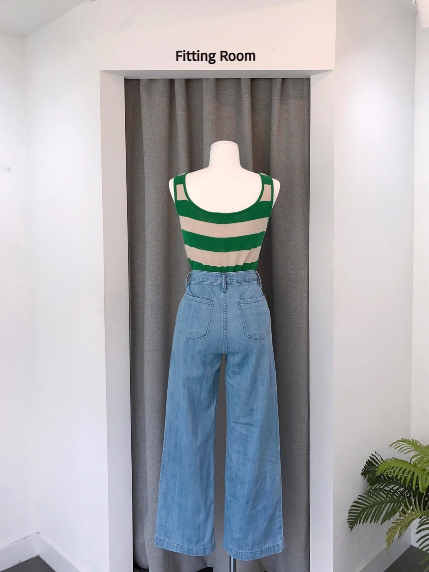 Cropped Top Collar Knit Button 2color Striped Slee