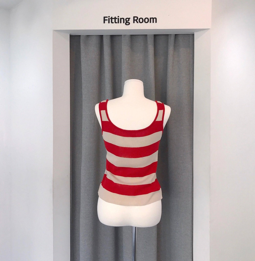 Cropped Top Collar Knit Button 2color Striped Slee