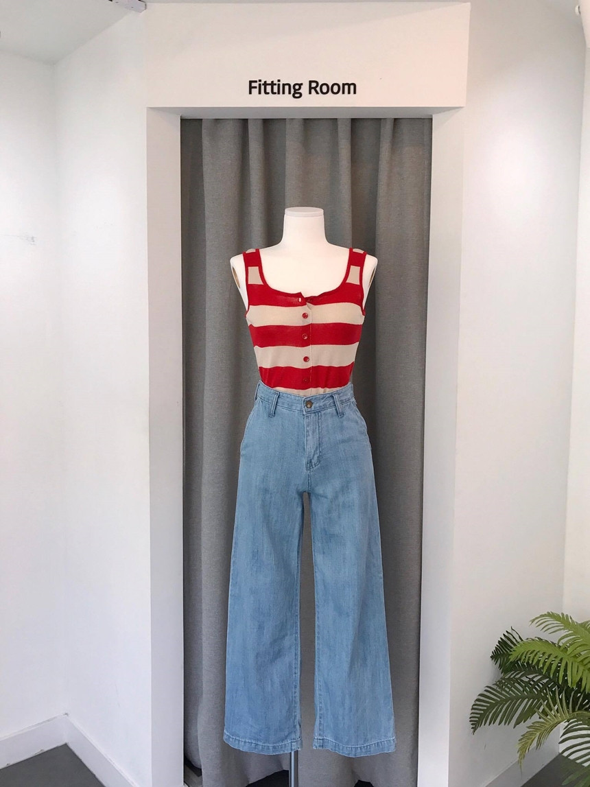 Cropped Top Collar Knit Button 2color Striped Slee