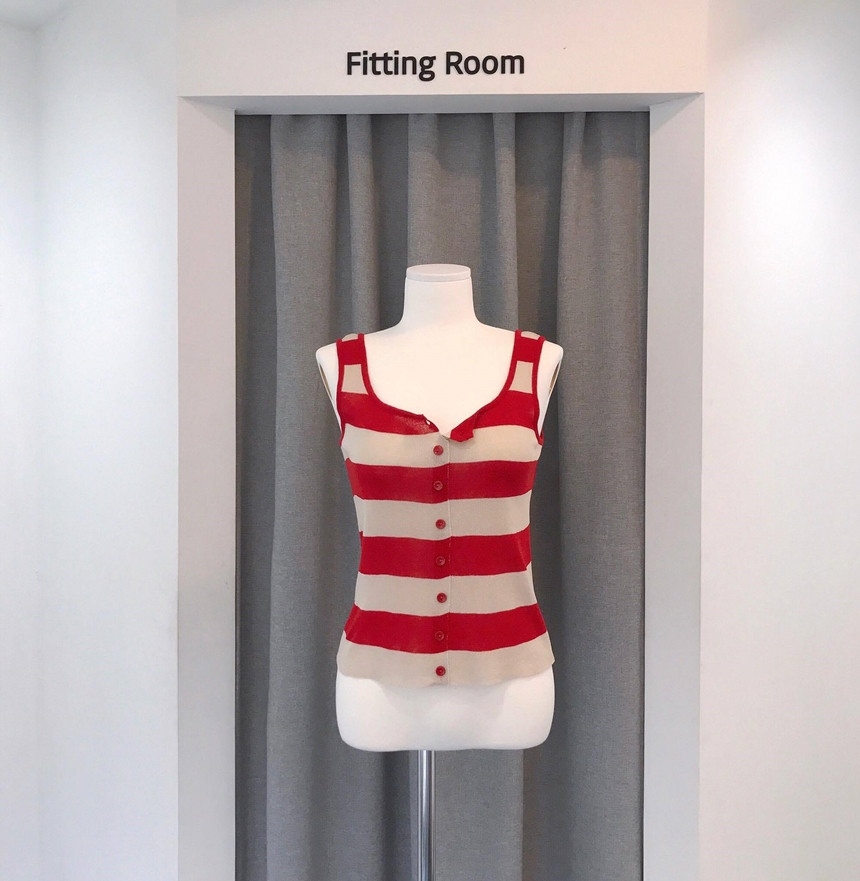 Cropped Top Collar Knit Button 2color Striped Slee