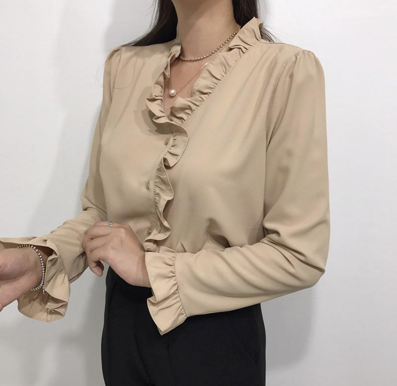 NEW FASHION LADY GIRL Blouse Ruffle Frilled Neck B