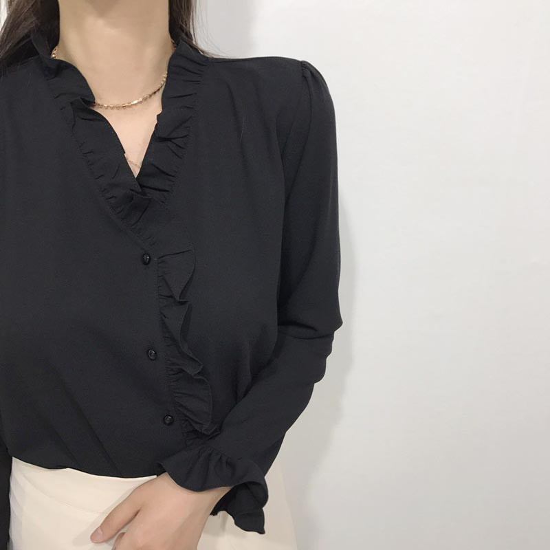 NEW FASHION LADY GIRL Blouse Ruffle Frilled Neck B