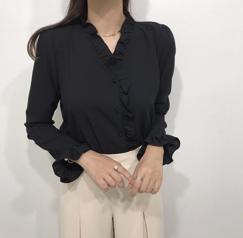 NEW FASHION LADY GIRL Blouse Ruffle Frilled Neck B