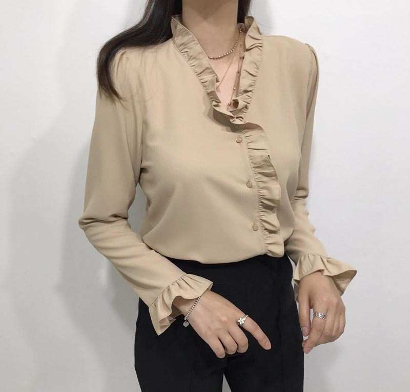 NEW FASHION LADY GIRL Blouse Ruffle Frilled Neck B