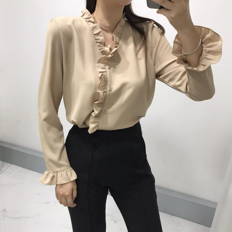 NEW FASHION LADY GIRL Blouse Ruffle Frilled Neck B