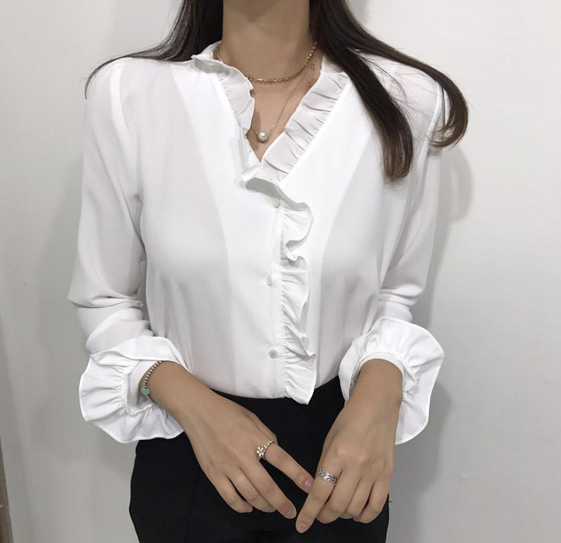 NEW FASHION LADY GIRL Blouse Ruffle Frilled Neck B