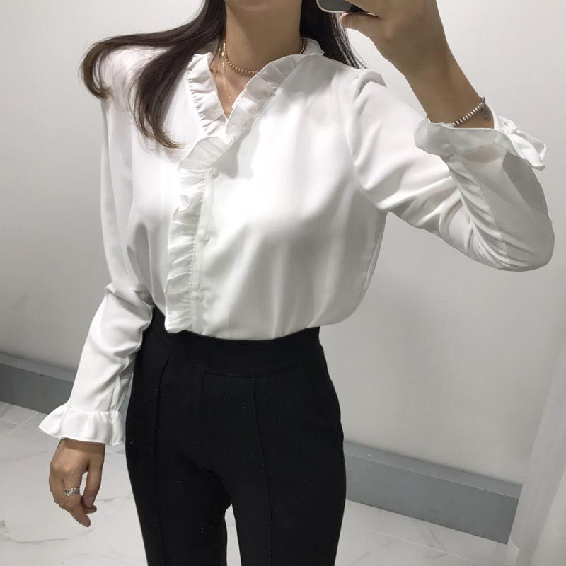 NEW FASHION LADY GIRL Blouse Ruffle Frilled Neck B