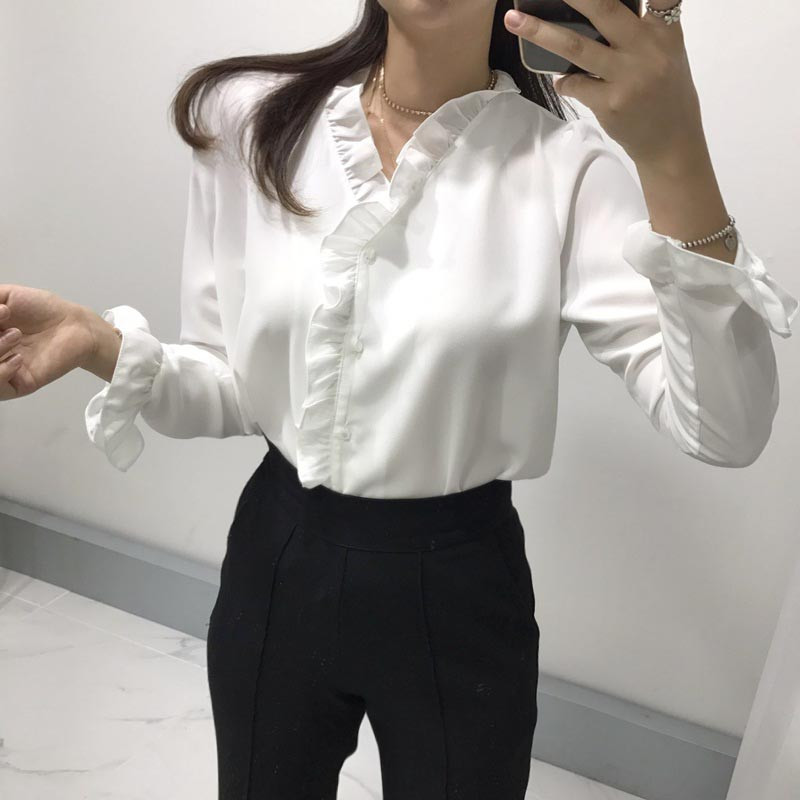 NEW FASHION LADY GIRL Blouse Ruffle Frilled Neck B