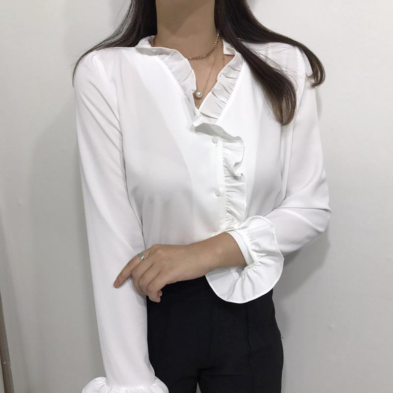 NEW FASHION LADY GIRL Blouse Ruffle Frilled Neck B