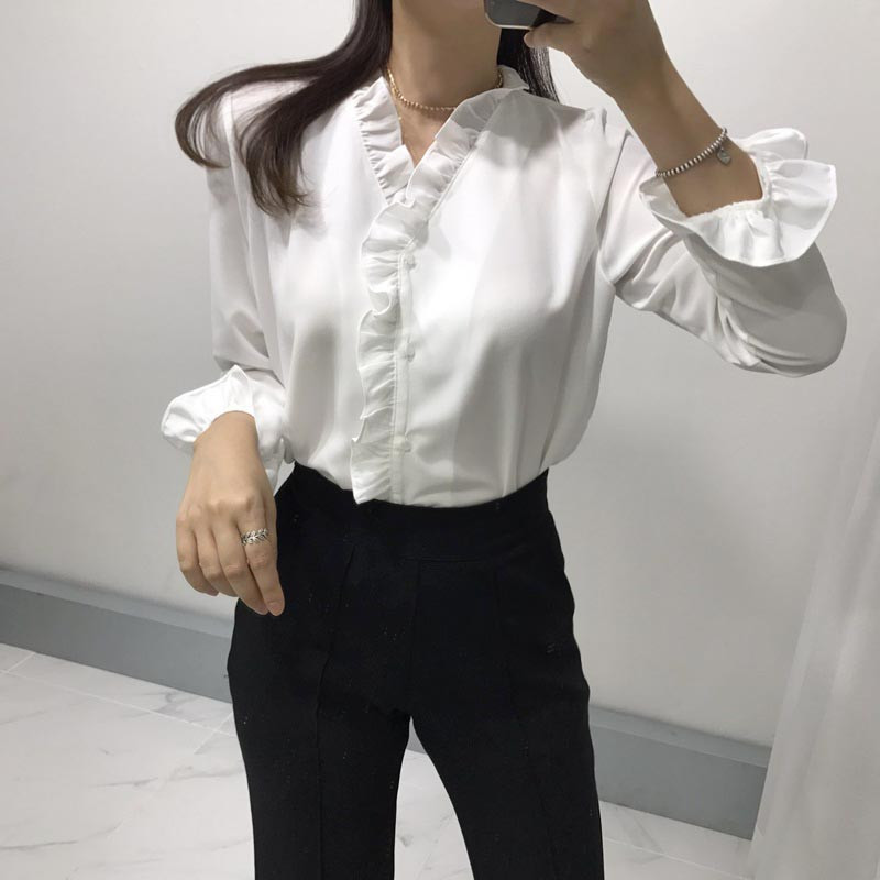 NEW FASHION LADY GIRL Blouse Ruffle Frilled Neck B