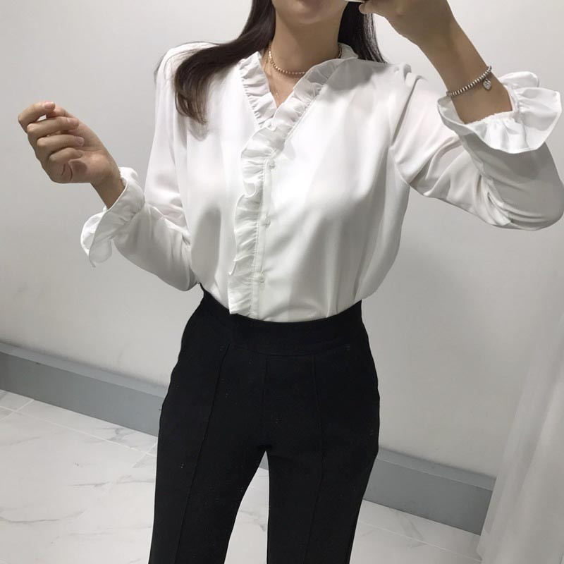 NEW FASHION LADY GIRL Blouse Ruffle Frilled Neck B