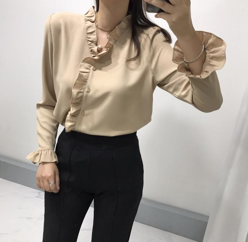 NEW FASHION LADY GIRL Blouse Ruffle Frilled Neck B