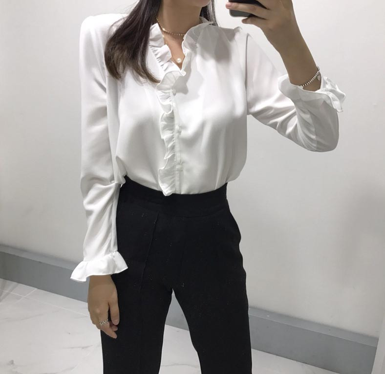 NEW FASHION LADY GIRL Blouse Ruffle Frilled Neck B