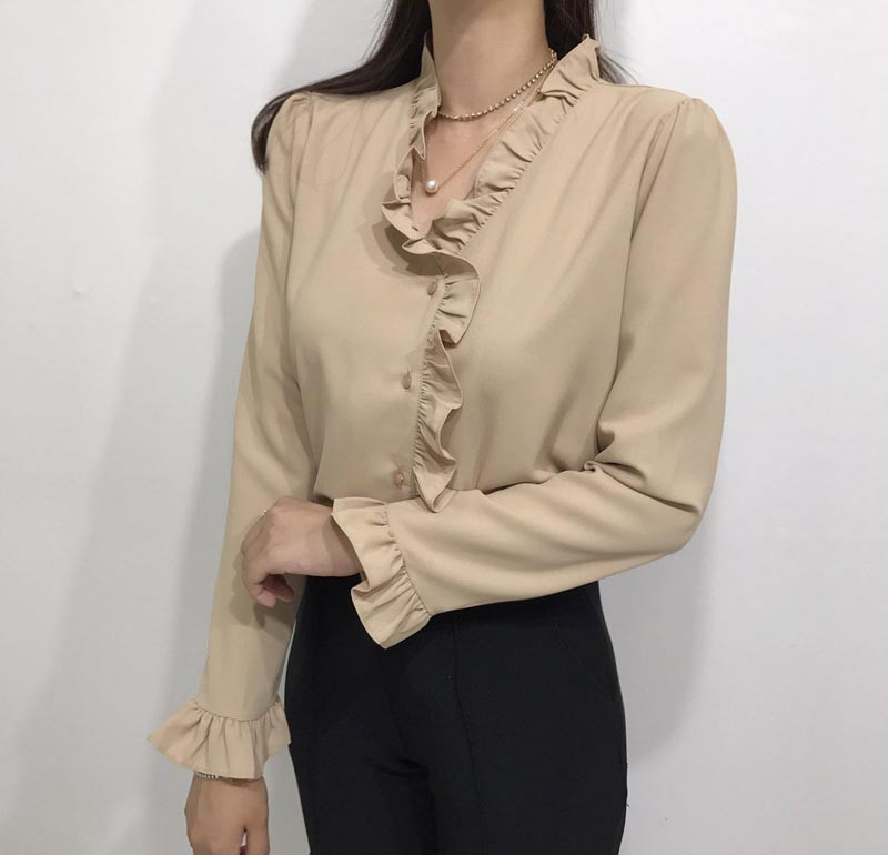 NEW FASHION LADY GIRL Blouse Ruffle Frilled Neck B