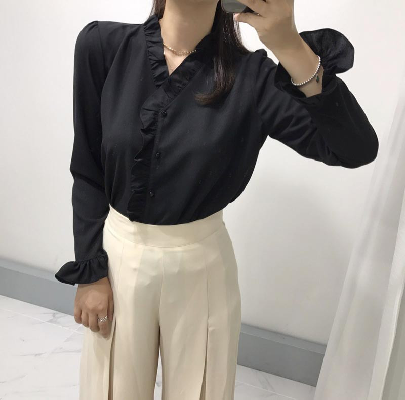 NEW FASHION LADY GIRL Blouse Ruffle Frilled Neck B