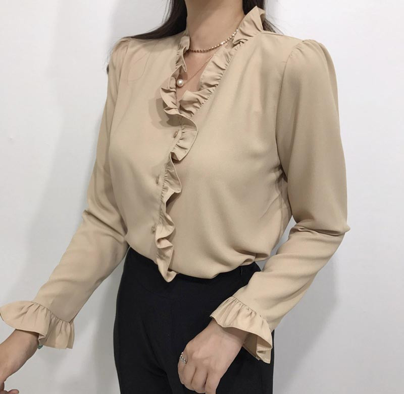 NEW FASHION LADY GIRL Blouse Ruffle Frilled Neck B