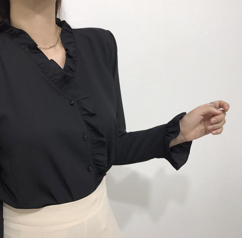 NEW FASHION LADY GIRL Blouse Ruffle Frilled Neck B