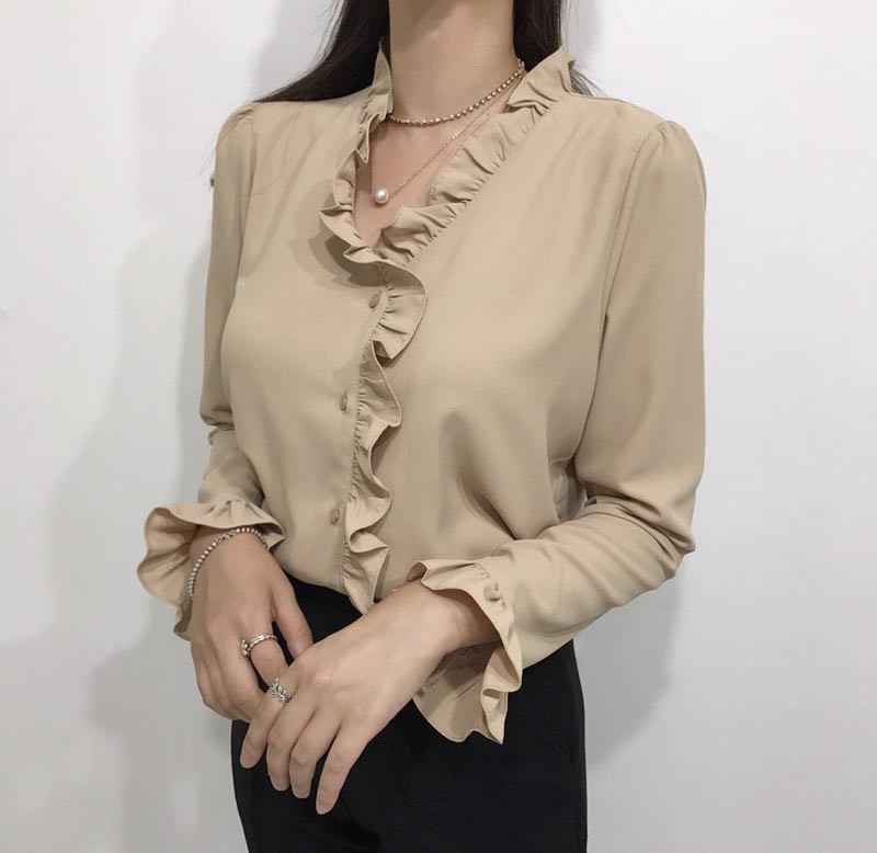 NEW FASHION LADY GIRL Blouse Ruffle Frilled Neck B