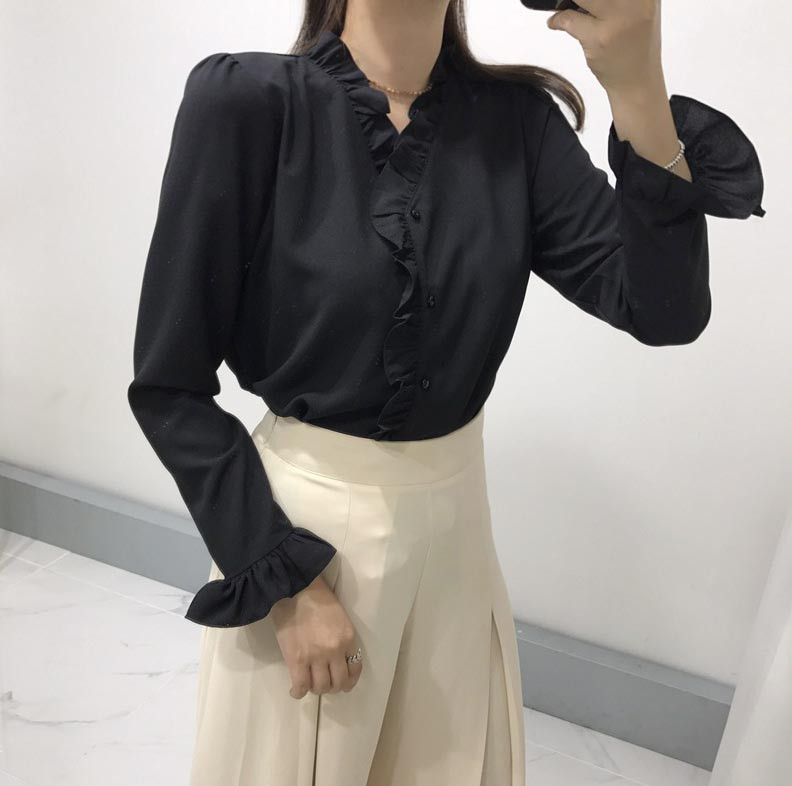 NEW FASHION LADY GIRL Blouse Ruffle Frilled Neck B