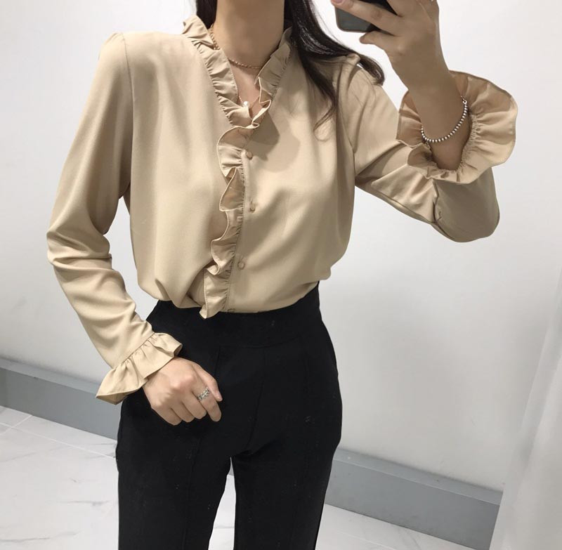 NEW FASHION LADY GIRL Blouse Ruffle Frilled Neck B