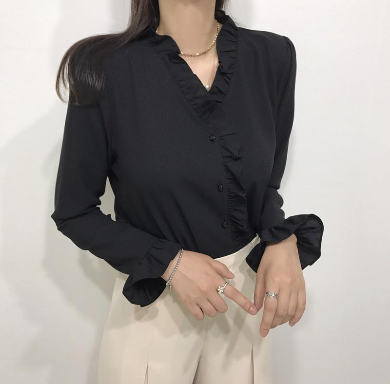 NEW FASHION LADY GIRL Blouse Ruffle Frilled Neck B