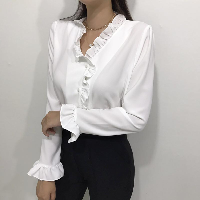 NEW FASHION LADY GIRL Blouse Ruffle Frilled Neck B
