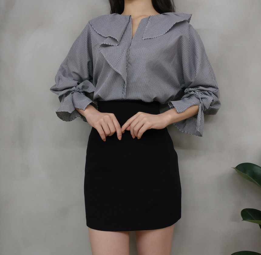 NEW FASHION LADY GIRL Blouse Ruffle Check Blouse