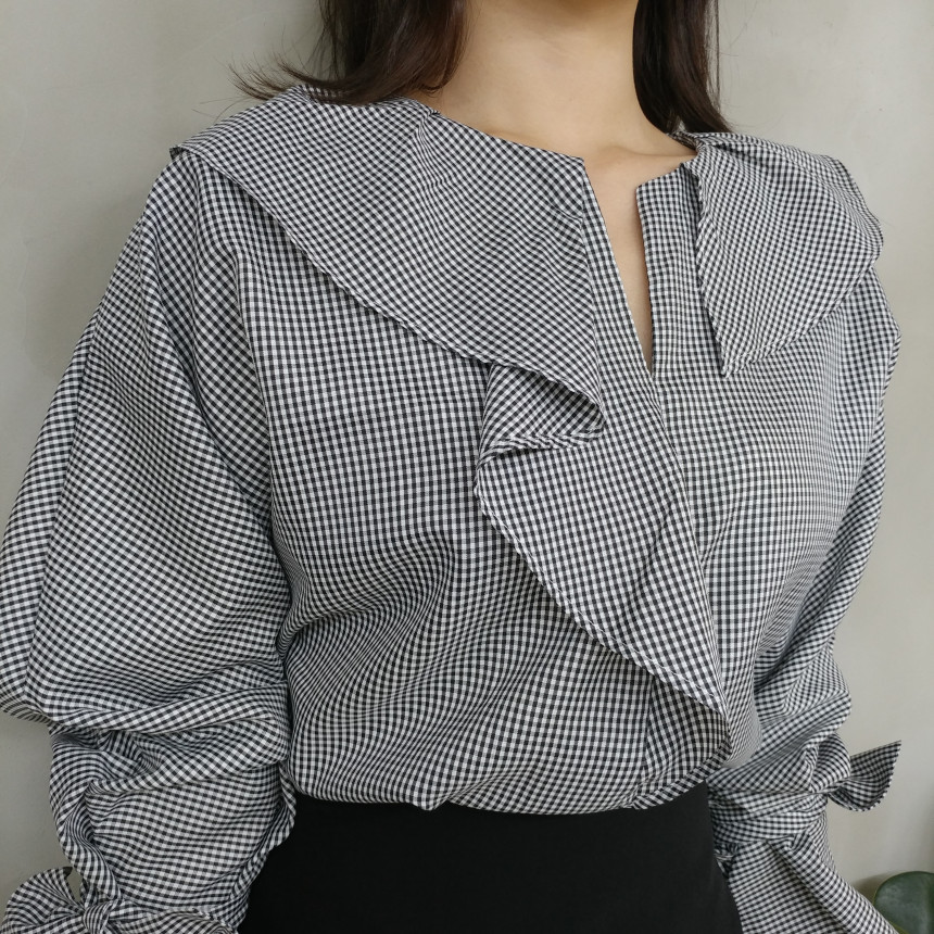 NEW FASHION LADY GIRL Blouse Ruffle Check Blouse