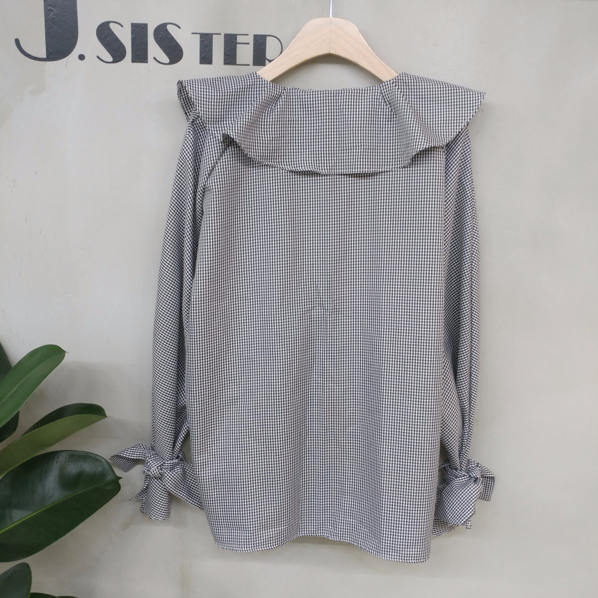 NEW FASHION LADY GIRL Blouse Ruffle Check Blouse