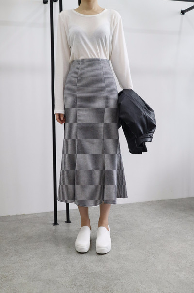 High Waist Check Mermaid Skirt 508 Romantic Style 