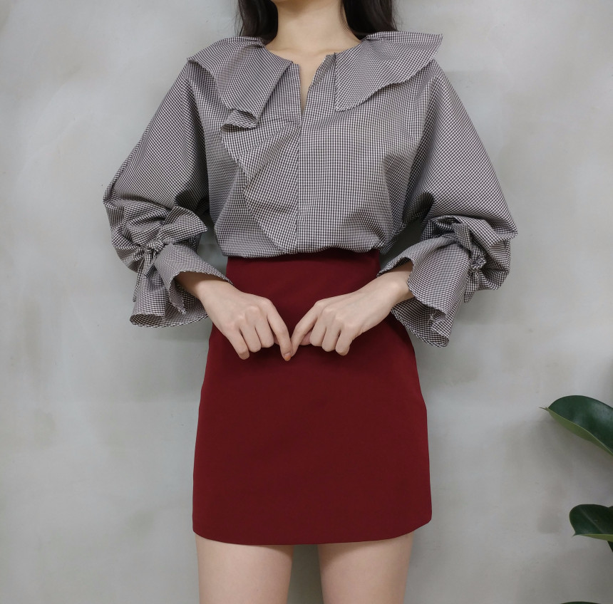 NEW FASHION LADY GIRL Blouse Ruffle Check Blouse