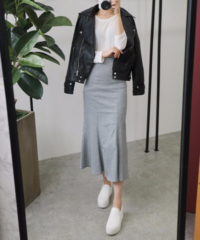 High Waist Check Mermaid Skirt 508 Romantic Style 