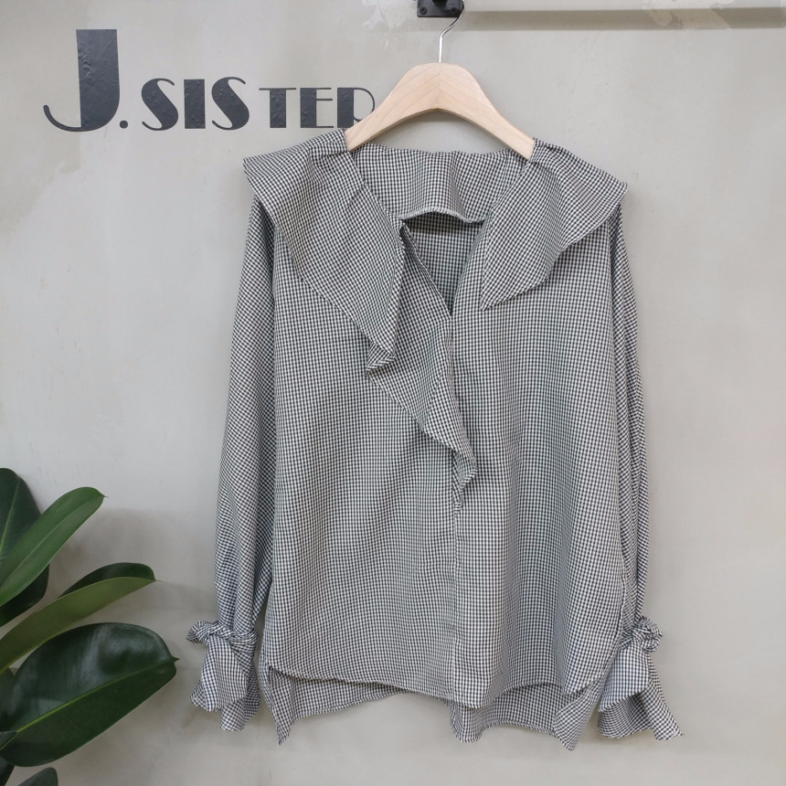 NEW FASHION LADY GIRL Blouse Ruffle Check Blouse