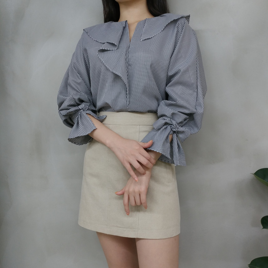 NEW FASHION LADY GIRL Blouse Ruffle Check Blouse