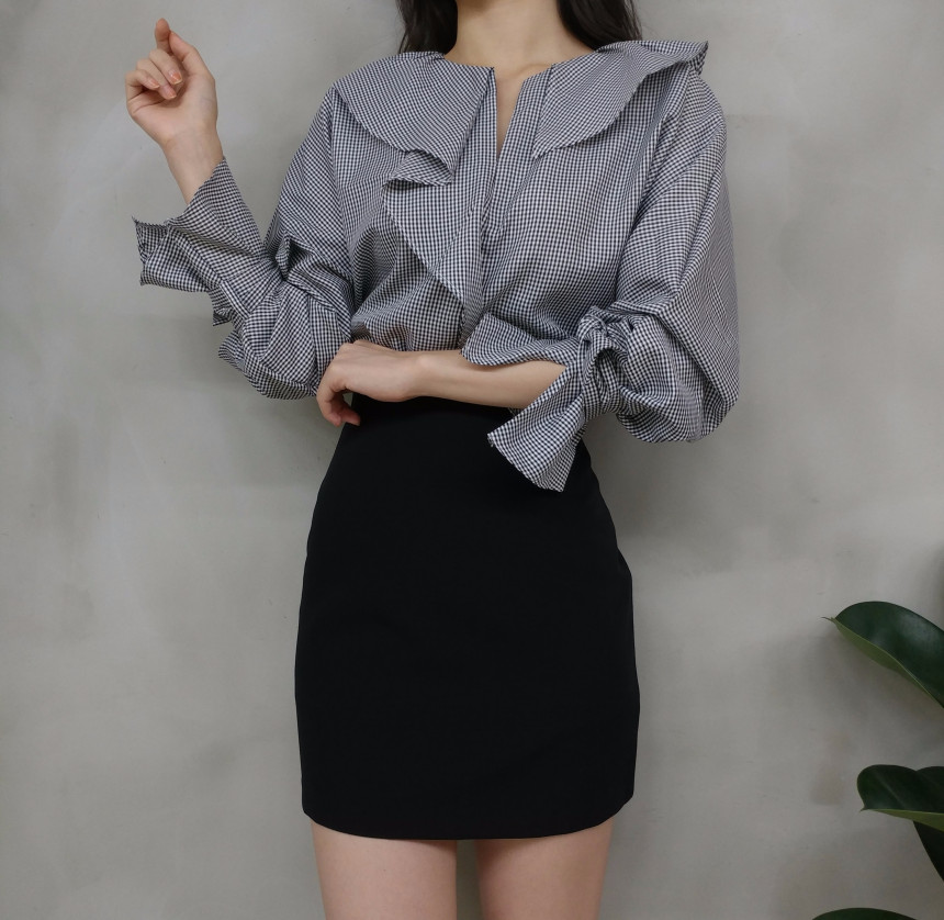 NEW FASHION LADY GIRL Blouse Ruffle Check Blouse