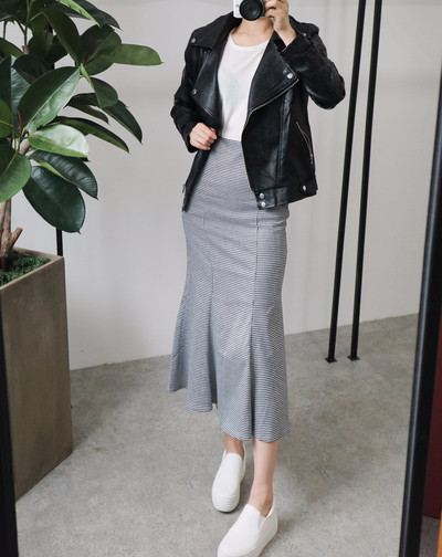 High Waist Check Mermaid Skirt 508 Romantic Style 