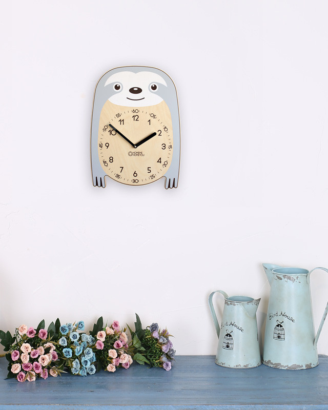 Nordic sloth school education design wall clock bo