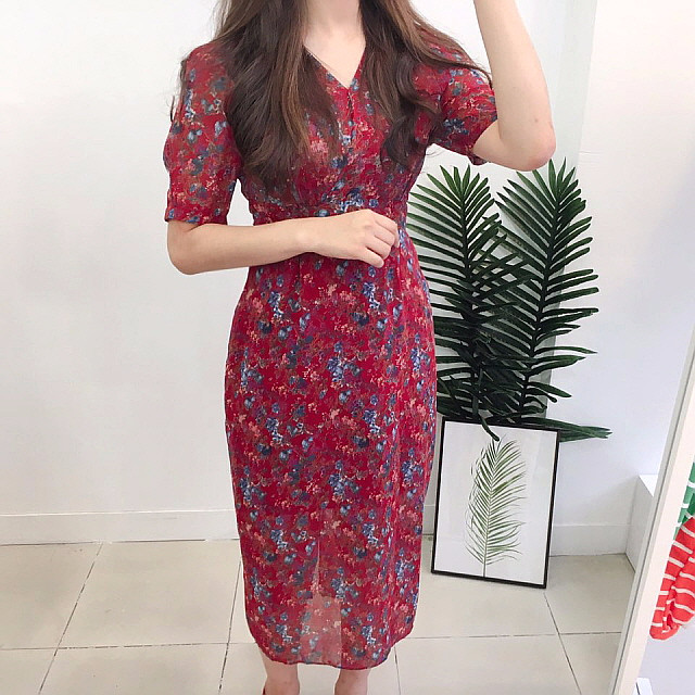 New Women Dress Flower Chiffon Long Dress 2 Color 