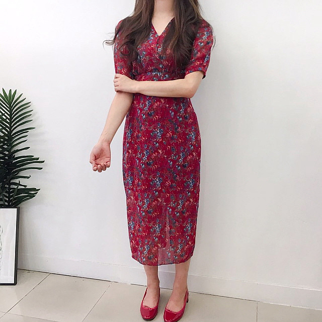 New Women Dress Flower Chiffon Long Dress 2 Color 