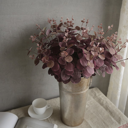 버건디 유칼립투스 부쉬 가지 가을 드라이플라워 빈티지 장식 인테리어 조화 장식 실크플라워