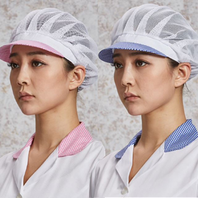 (두가지칼라)체크 전체올망사위생모자 /주방 위생모자/시원한 식품위생모자 - 상품 이미지