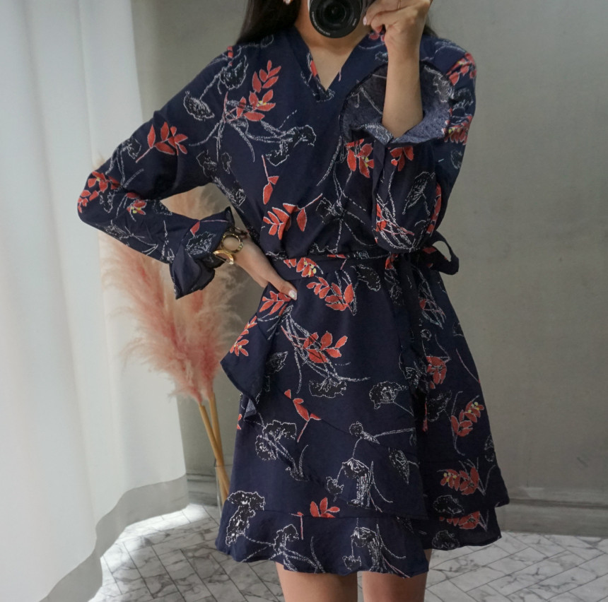New Women Dress Autumn New Flower Chiffon Mini Dre
