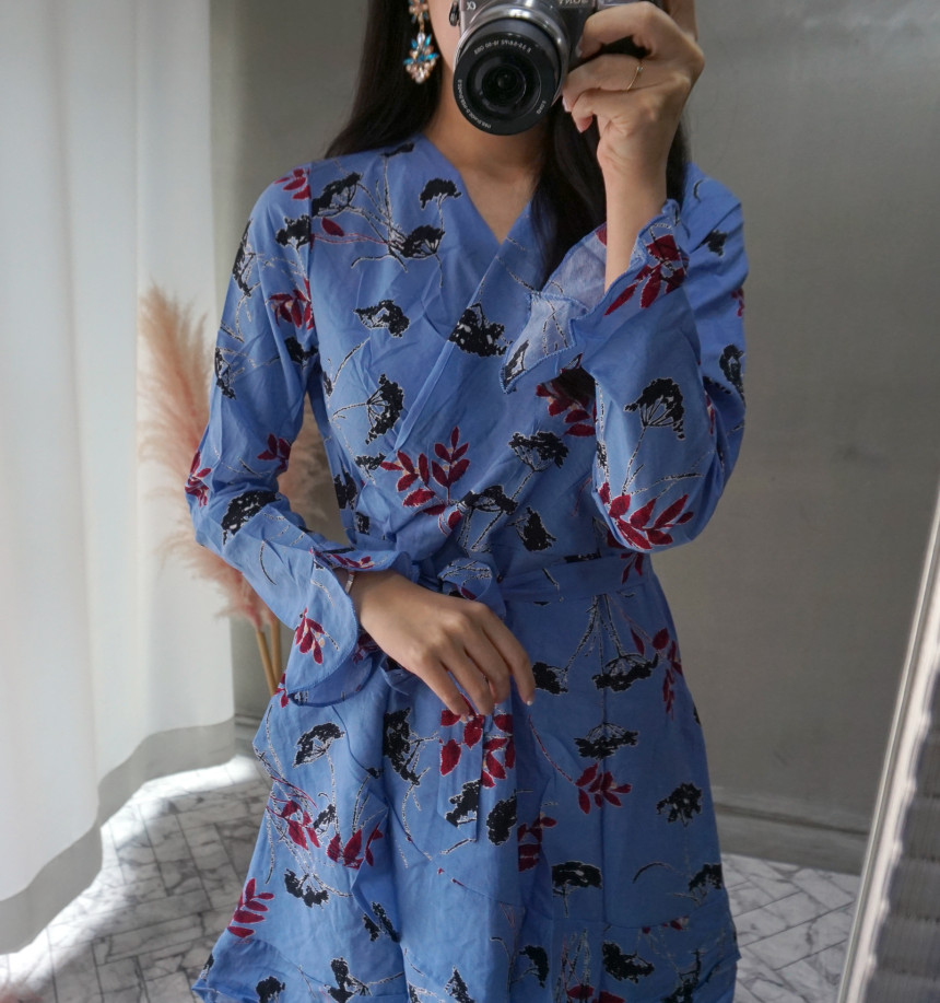 New Women Dress Autumn New Flower Chiffon Mini Dre