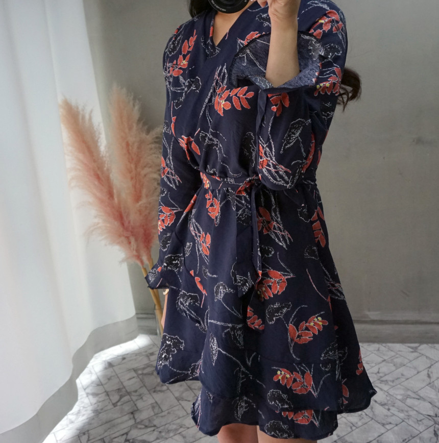 New Women Dress Autumn New Flower Chiffon Mini Dre