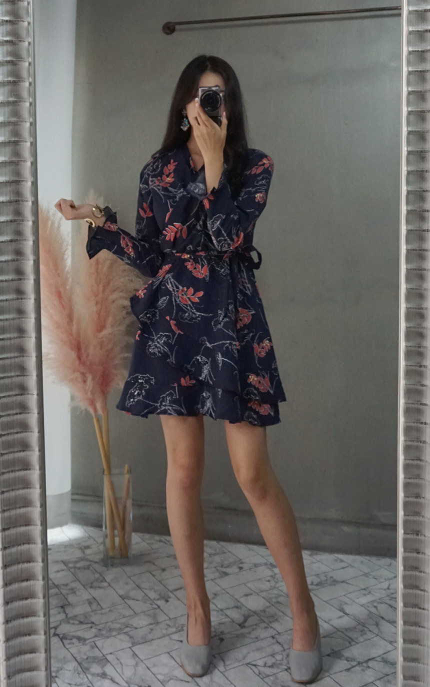 New Women Dress Autumn New Flower Chiffon Mini Dre