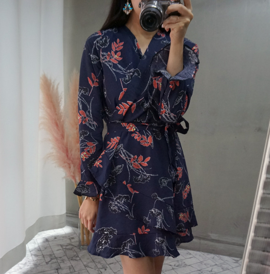 New Women Dress Autumn New Flower Chiffon Mini Dre