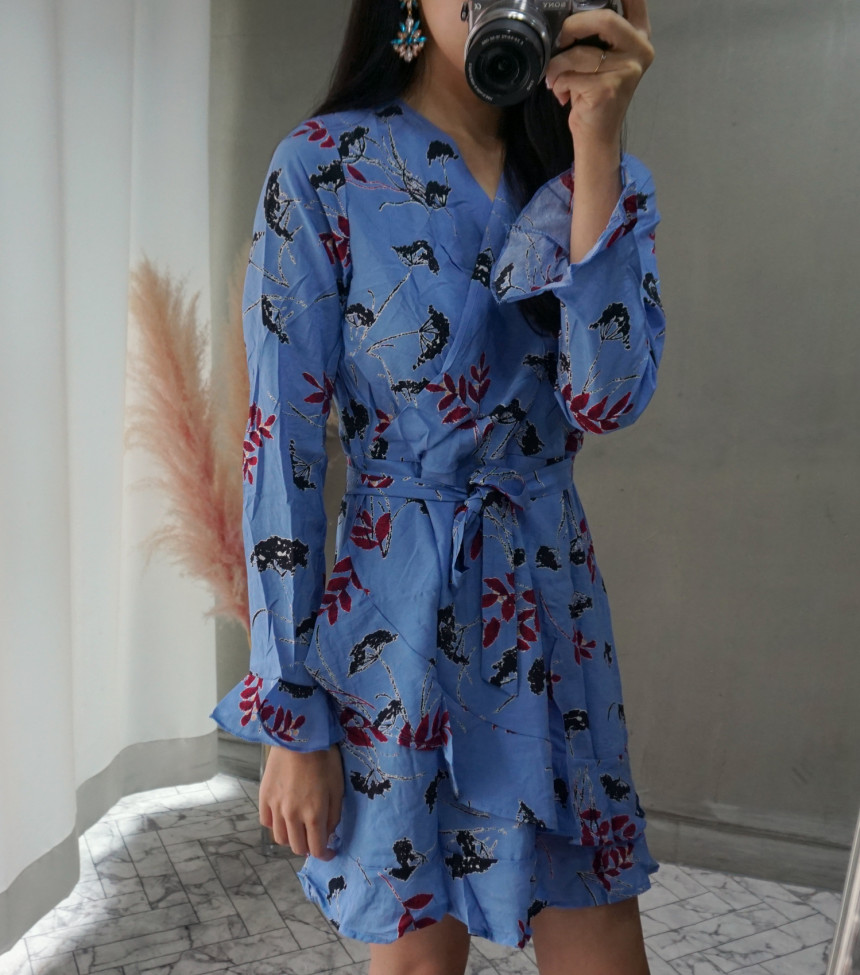 New Women Dress Autumn New Flower Chiffon Mini Dre