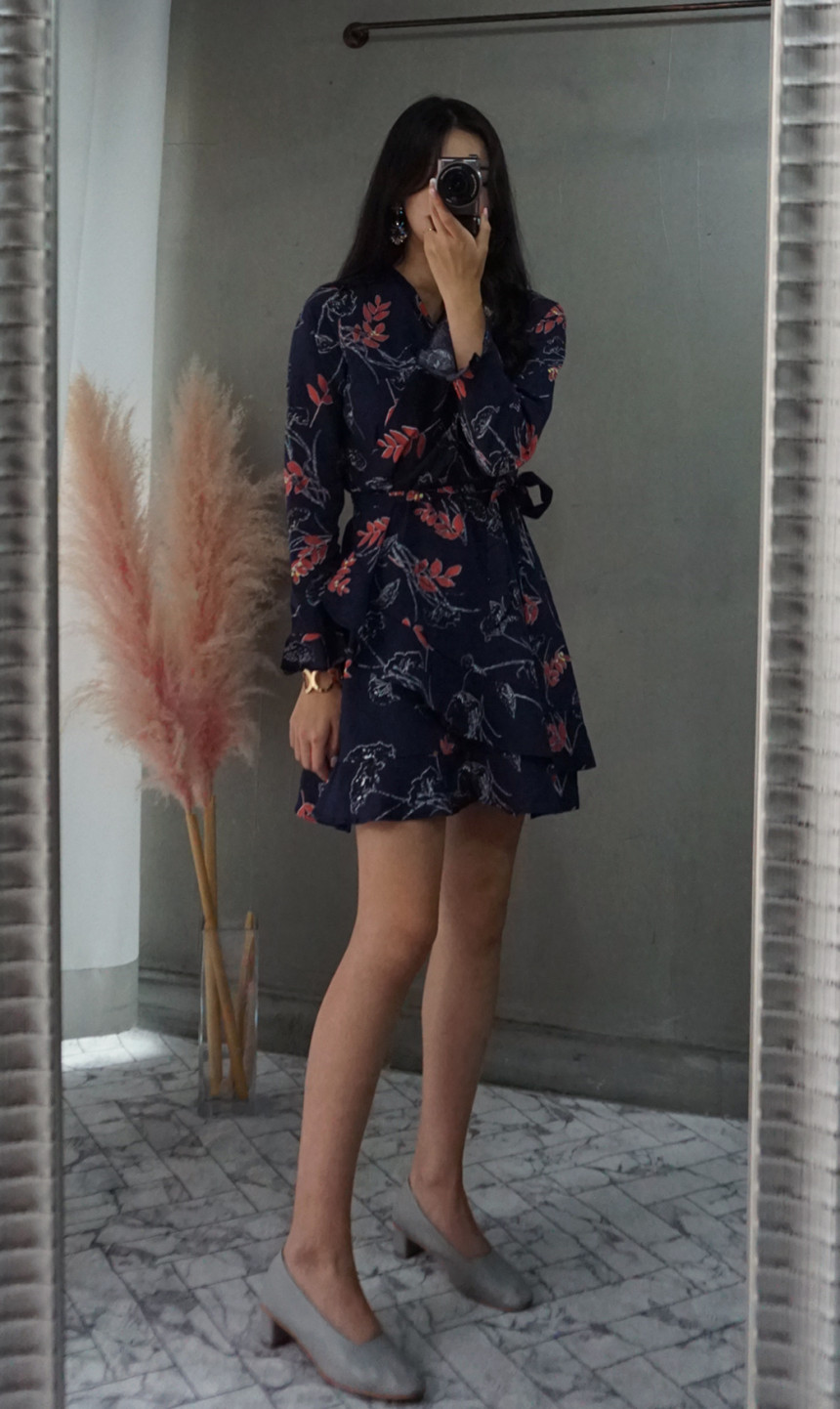 New Women Dress Autumn New Flower Chiffon Mini Dre