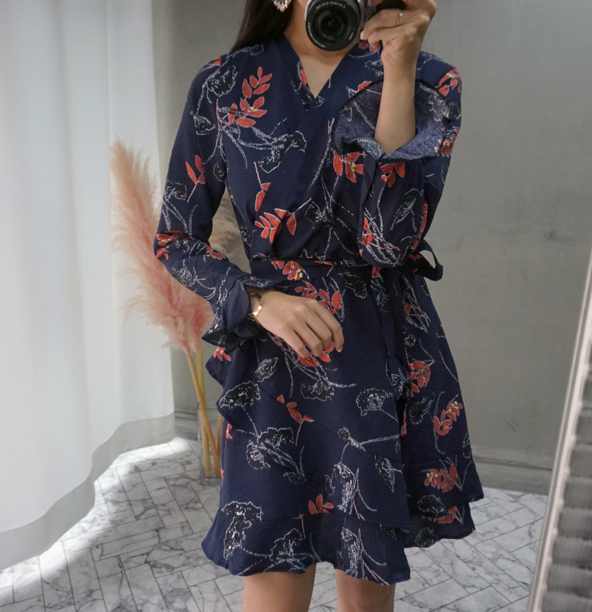 New Women Dress Autumn New Flower Chiffon Mini Dre