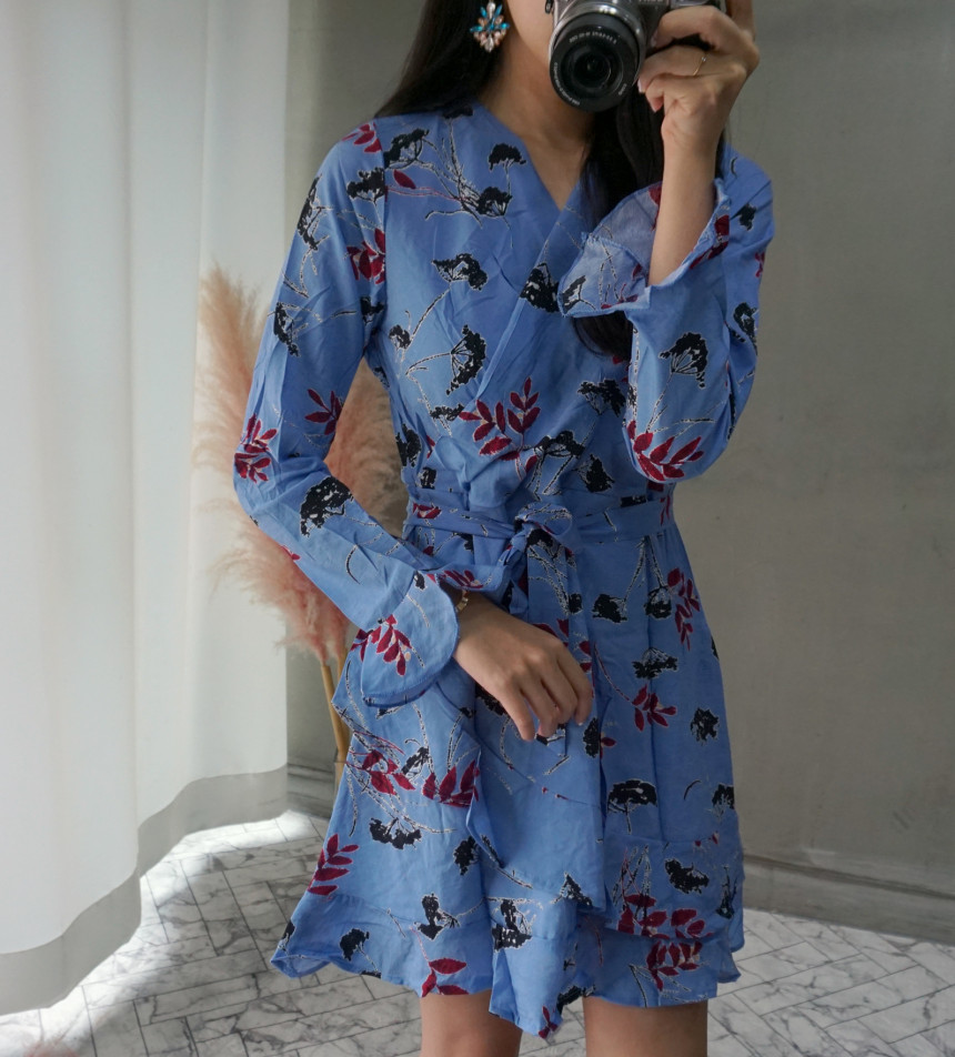 New Women Dress Autumn New Flower Chiffon Mini Dre